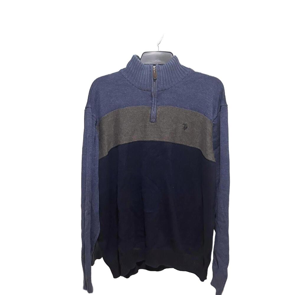 U.S. Polo Assn. Men's Blue Color Block Quarter Zip Pullover Sweater - XXL